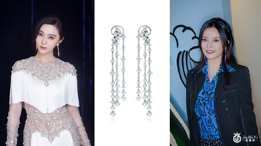 景甜60万的戴比尔斯珠宝明明很豪气,配上抹胸裙却还有点小清新