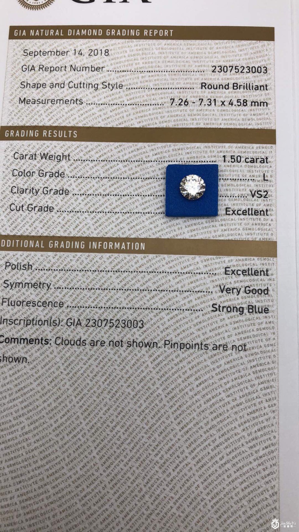 亿锦公司1.5克拉L色 VS2 EX EX VG ST图2