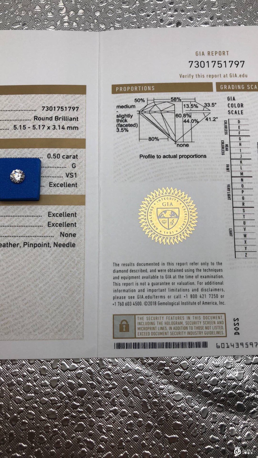 亿锦珠宝0.5克拉G色VS1 3EX N图2