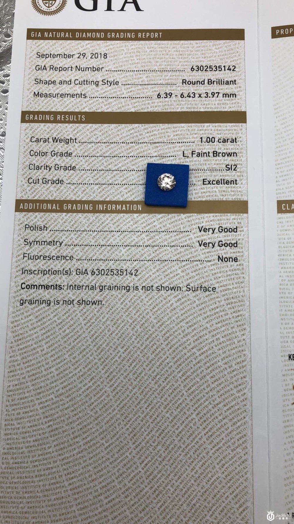 亿锦珠宝1克拉L色SI1 EX VG VG N图2