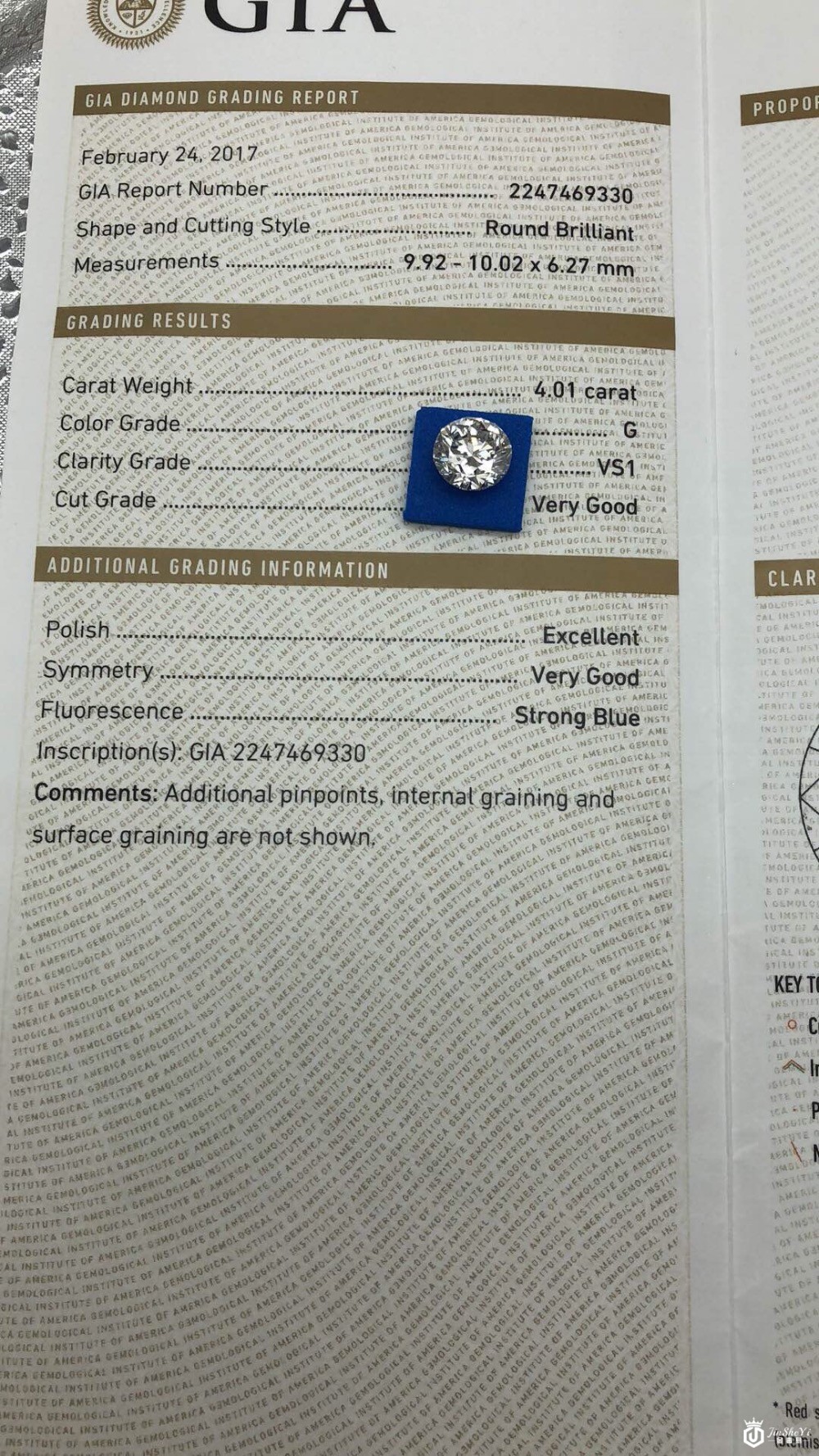 亿锦珠宝4.01克拉G色VS1 VG EX VG S图2