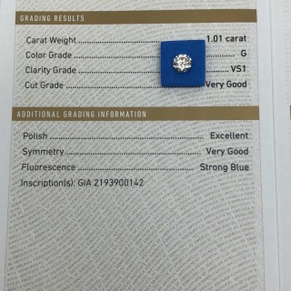 亿锦珠宝1.01克拉G色VS1 VG Ex VG S