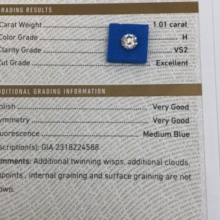 亿锦珠宝1.01克拉H色VS2 EX VG VG M