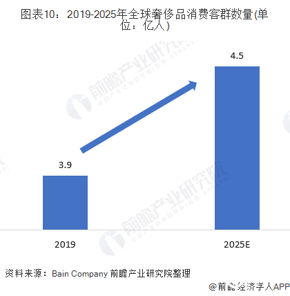 图表10：2019-2025年全球奢侈品消费客群数量(单位：亿人)
