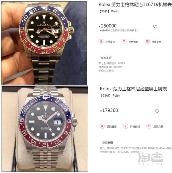 劳力士乔治格林手表99新和95新二手售价对比