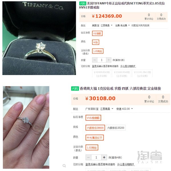 蒂芙尼一克拉钻戒价格与周大福一克拉钻戒对比图