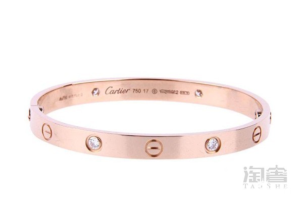 卡地亚18K玫瑰金4钻手镯