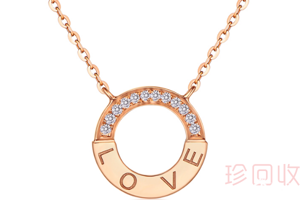 六福珠宝18K金LOVE圆环钻石项链