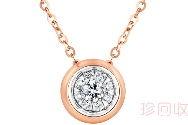 六福珠宝18K金简约圆珠钻石项链