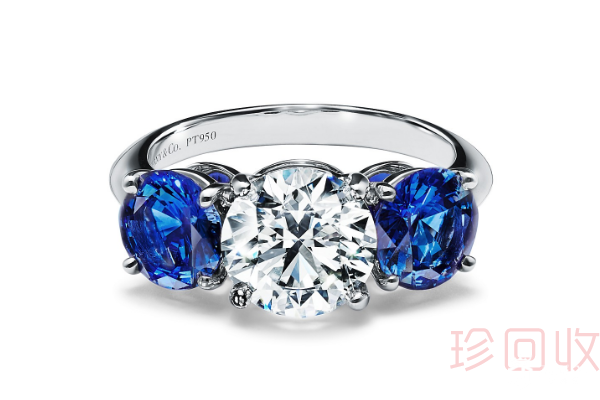 蒂芙尼铂金边镶蓝宝石钻戒 蒂芙尼铂金边镶蓝宝石钻戒