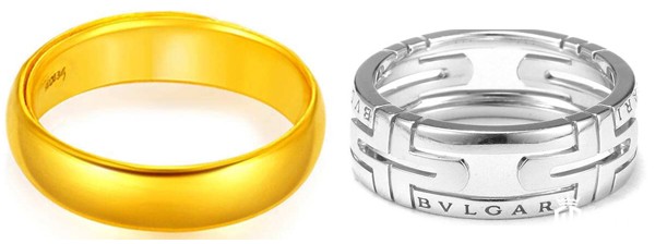 黄金戒指与铂金戒指对比图