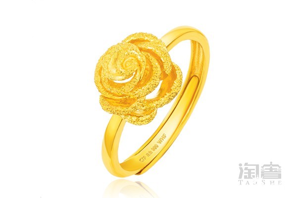 周大福玫瑰花黄金戒指