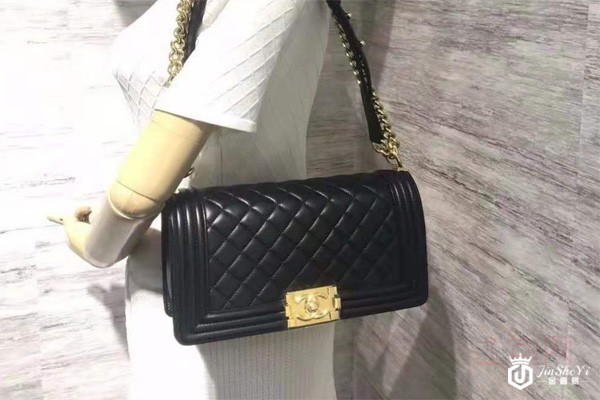 二手99新Chanel香奈儿Leboy中号黑金单肩女包展示图