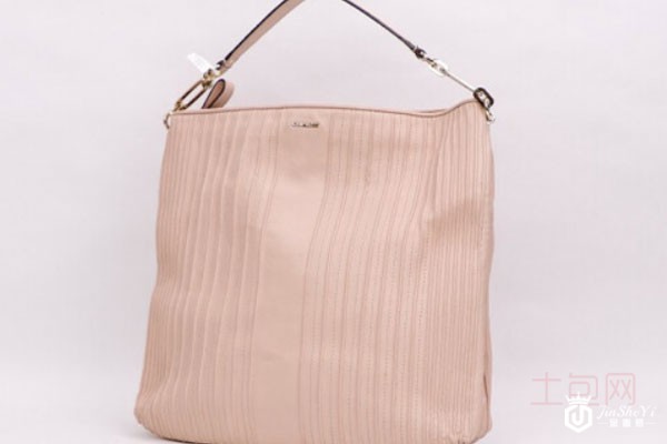 蔻驰粉色条纹购物袋牛皮手提包实拍