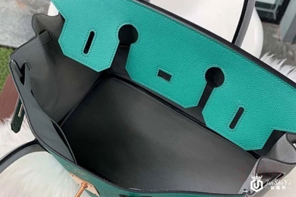 爱马仕A刻Birkin30孔雀蓝拼海鸥灰包包内部实拍