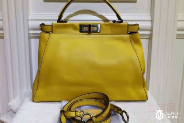 芬迪PEEKABOO黄色牛皮两用包实拍