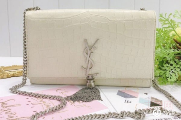 圣罗兰鳄鱼皮压纹中号流苏链条包实拍