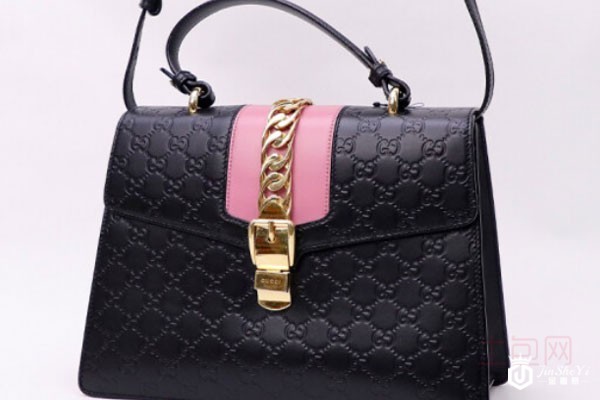 古驰黑拼粉sylvie牛皮手提包实拍