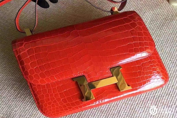 爱马仕红色蛇皮纹单肩包实拍图