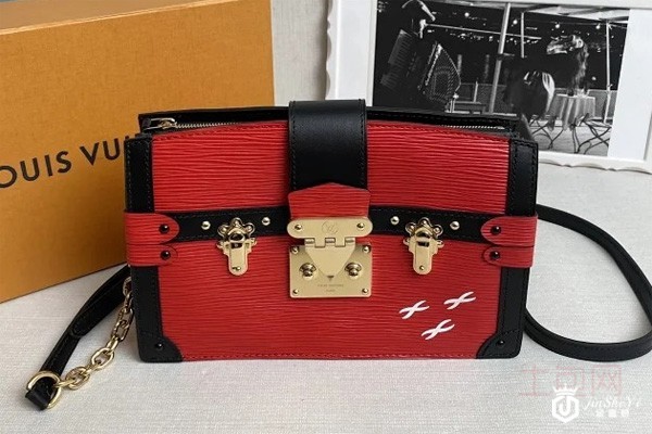 二手99新路易威登红色拼黑皮手袋正面实拍图