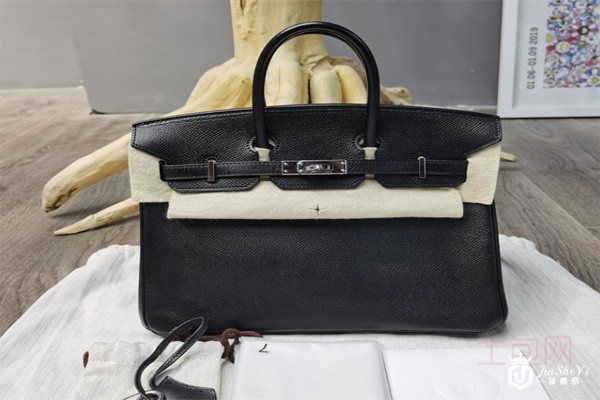 二手9新Hermes爱马仕Birkin25黑金女包正面展示图
