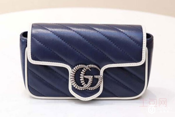 古驰marmo<i></i>ntsuper mini蓝色白边奢饰品包包实拍