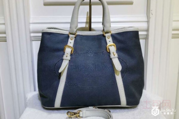 Prada灰色帆布拼色两用包实拍