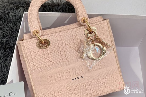 迪奥刺绣樱花粉女士单肩包实拍