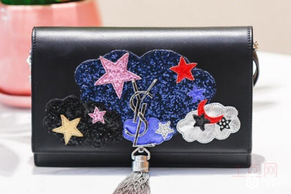 圣罗兰黑色星星图案流苏链条包实拍