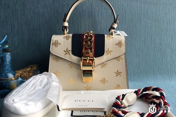 古驰白色烫金蜜蜂手拎包