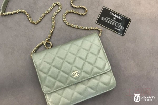 香奈儿抹茶绿荔枝皮woc斜挎包实拍
