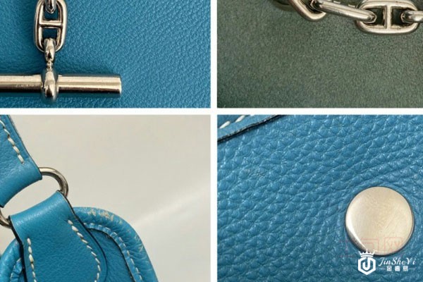 奢侈品爱马仕蓝色银扣伊芙琳包包细节