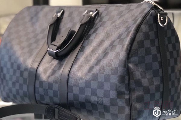 LV蓝色棋盘格帆布涂层旅行包45cm侧面