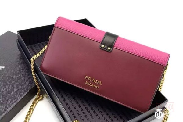 上图为名牌红金色普拉达cahier包包背面