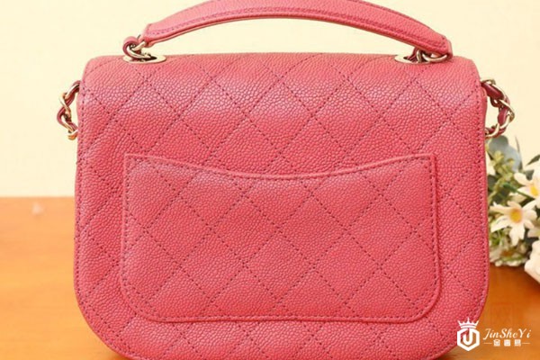 香奈儿古巴系列玫红色彩虹渐变logo包背面