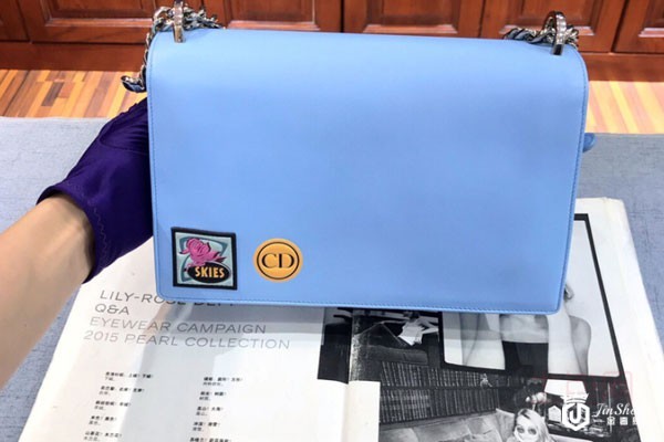 上图为迪奥印花印花款diorama牛皮链条包包背面