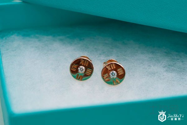 蒂芙尼玫瑰金色镶圆形钻石耳钉实拍