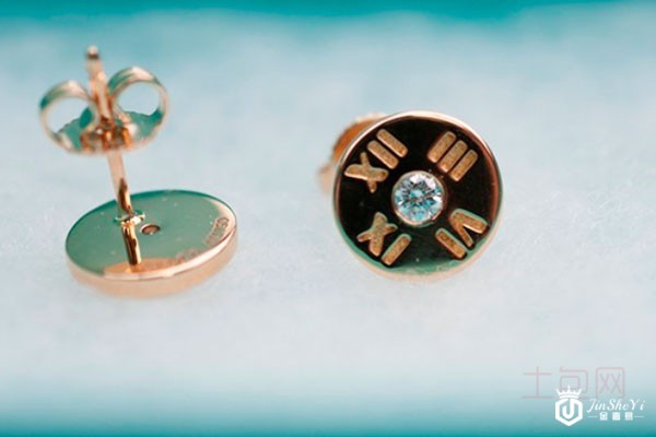 蒂芙尼玫瑰金色镶圆形钻石耳钉细节实拍