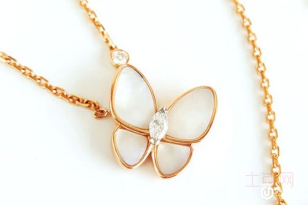 梵克雅宝蝴蝶贝母18k玫瑰金钻石项链实拍