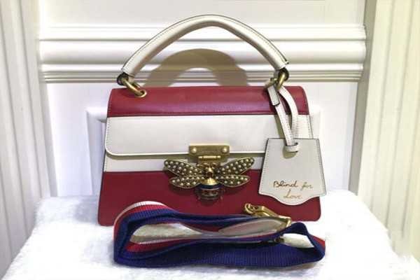 古奇 GUCCI 女士 红拼白 蜜蜂珍珠扣两用包展示图