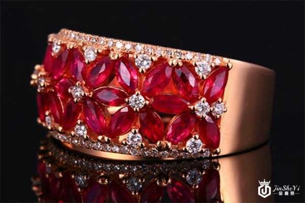 意禄1.575克拉18K金镶嵌钻石红宝石戒指