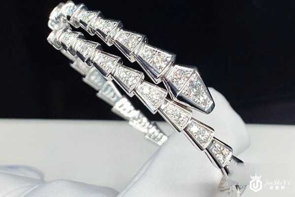 二手宝格丽满钻白金蛇形手镯