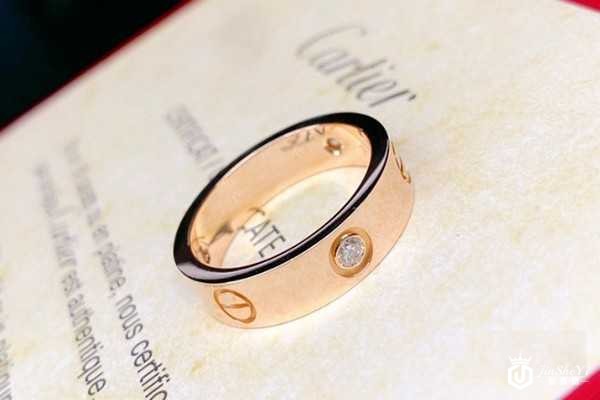 二手卡地亚love系列18K玫瑰金三钻戒指