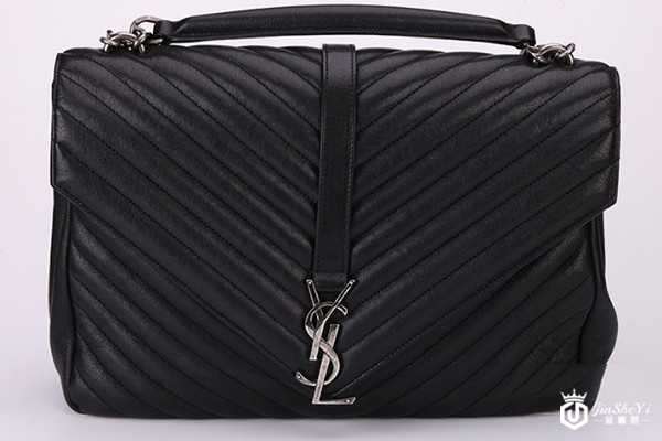 二手圣罗兰黑色大号邮差单肩手提包