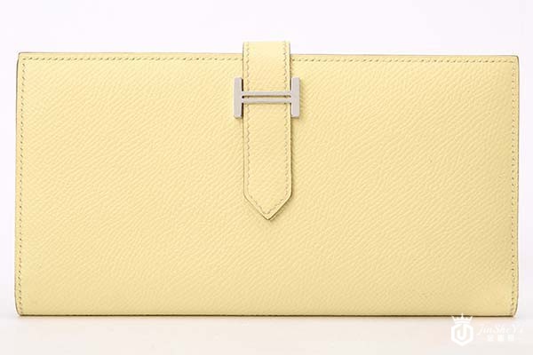 二手爱马仕黄色皮质长款插扣钱夹