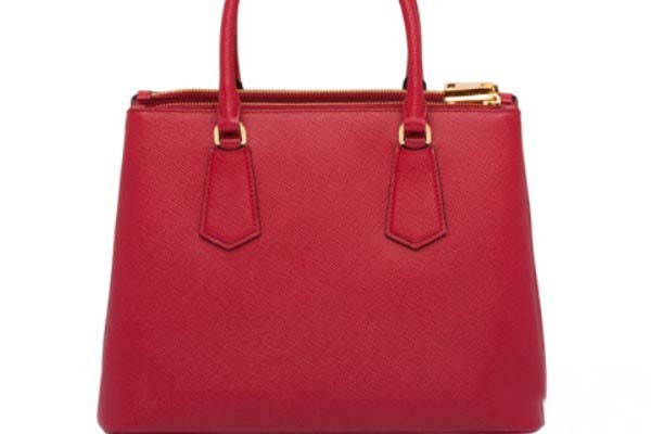 普拉达Galleria Saffiano酒红色包包背面