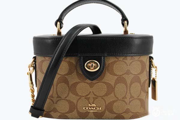 蔻驰COACH女士小号浅棕PVC配皮盒子包 蔻驰COACH女士小号浅棕PVC配皮盒子包