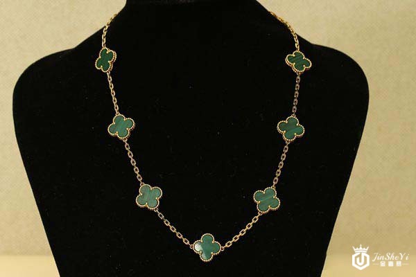 二手梵克雅宝十花孔雀石项链