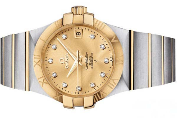 二手95新欧米茄星座系列金盘钻刻123.20.35.20.58.001男表展示