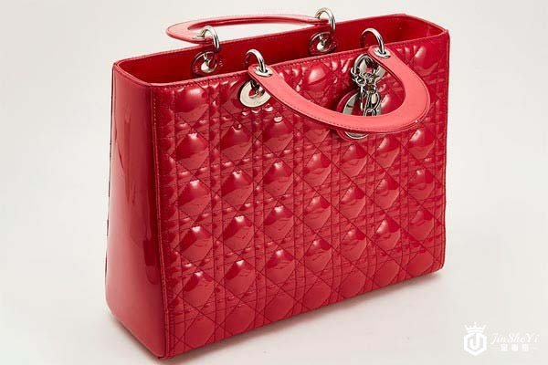 二手迪奥玫红色皮质女士七格戴妃包